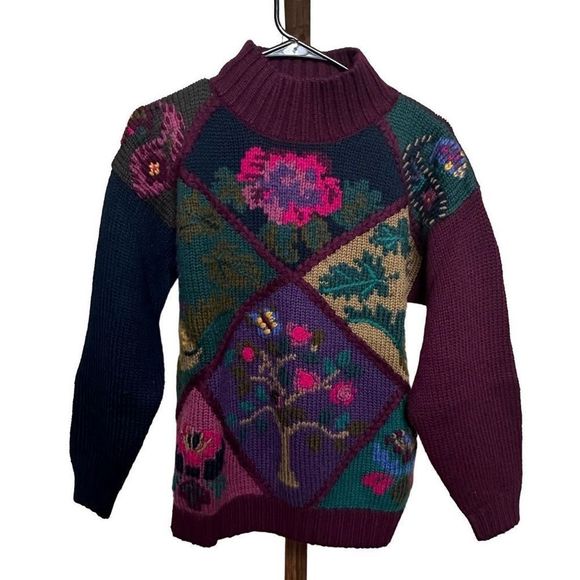 VTG Eddie Bauer Floral Print Wool Sweater Womens XS - Picture 1 of 3